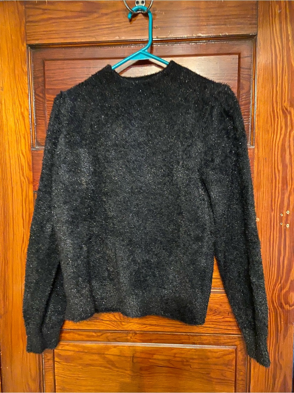 White House Black Market Black Fuzzy Crewneck Sweater